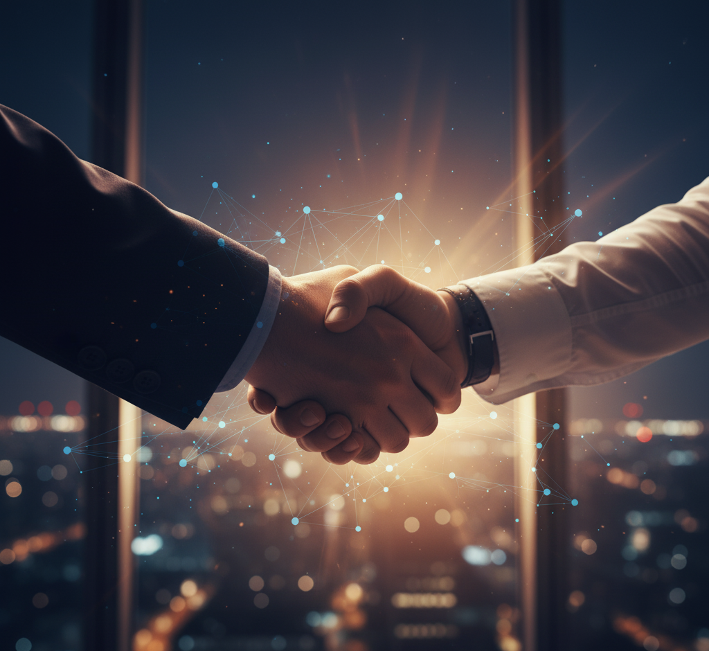 Hand hält Geldmünzen, im Hintergrund ein Link-Symbol